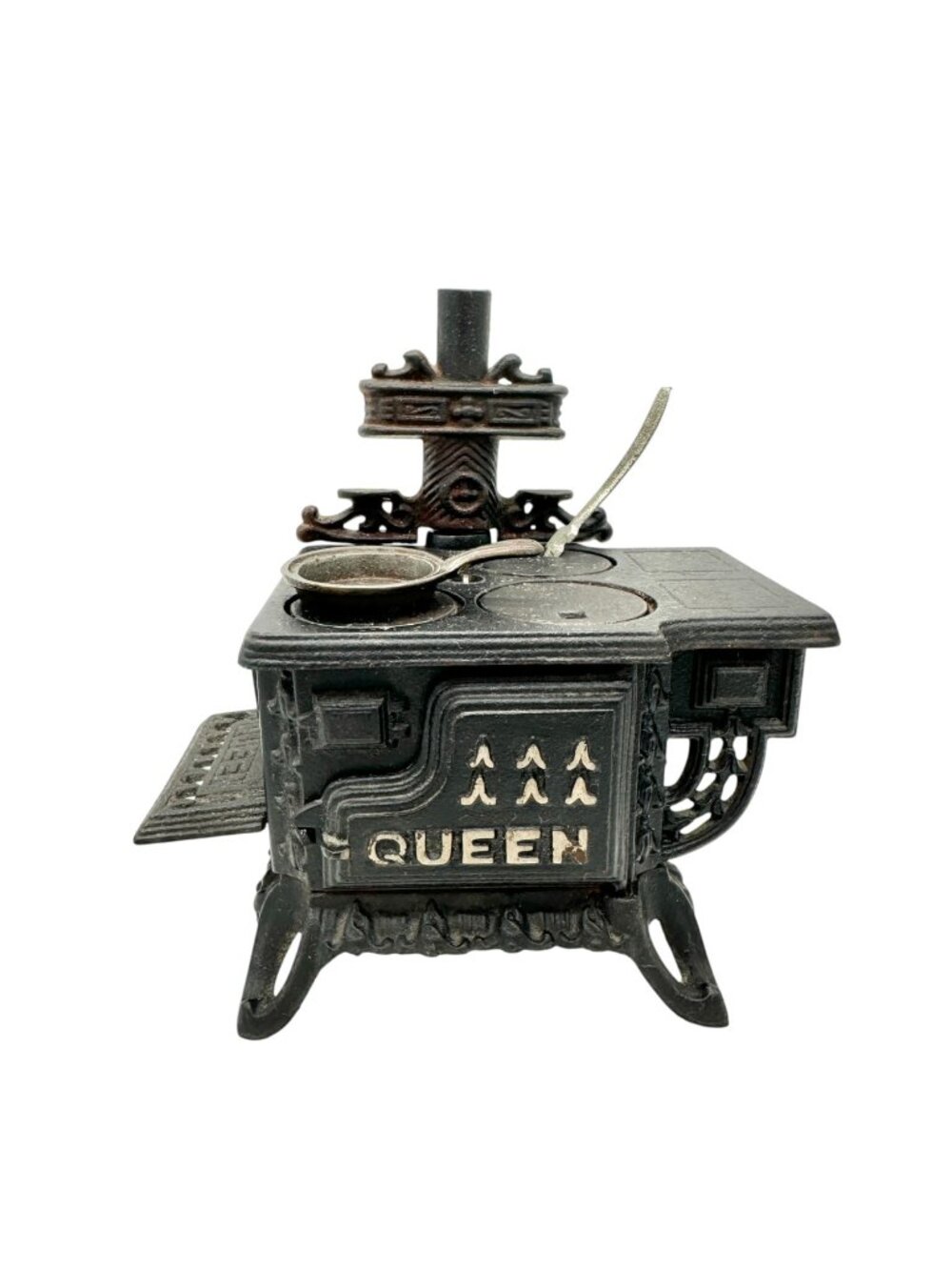 Queen Cast Iron Miniature Toy Stove With Accessories Vintage Style Collectible